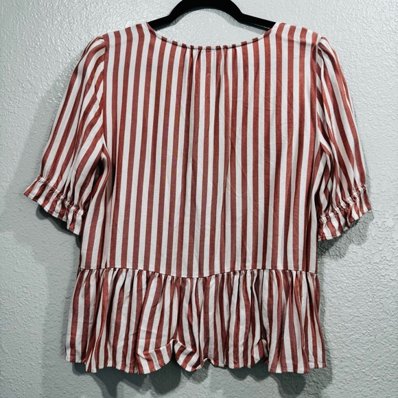 Madewell Courtyard Ruffle Women's Striped Tan Top Size Small - Picture 8 of 14